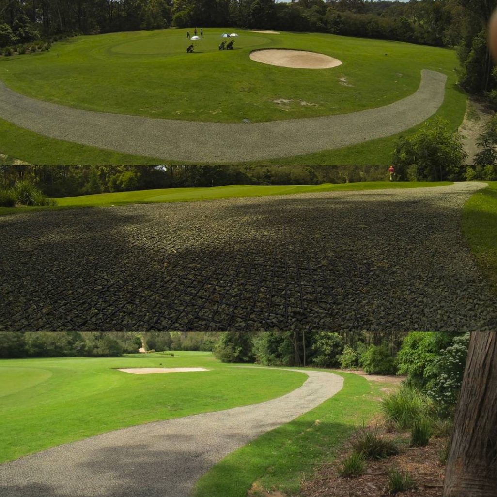 Aerial of a golf course with MAXABASE cart paths